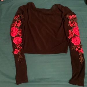 mesh flower long sleeved crop top